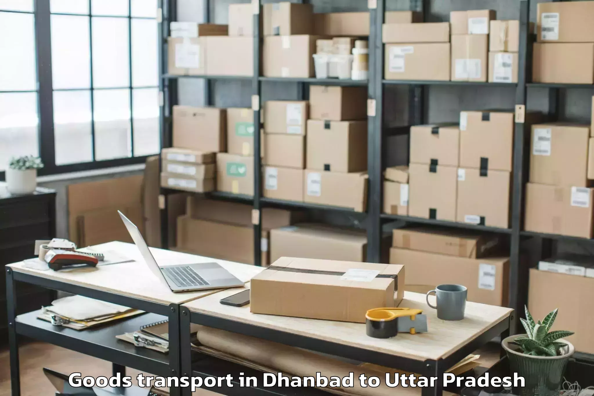 Book Dhanbad to Nichlaul Goods Transport